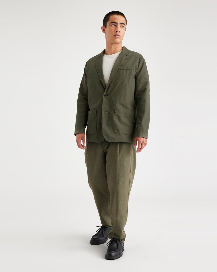 View of model wearing Army Green Men's Regular Fit Sport Jacket.