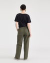 Back view of model wearing Army Green Women's Straight Fit Cargo Pants.
