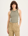 Front view of model wearing Avocado Rib Tank, Slim Fit.