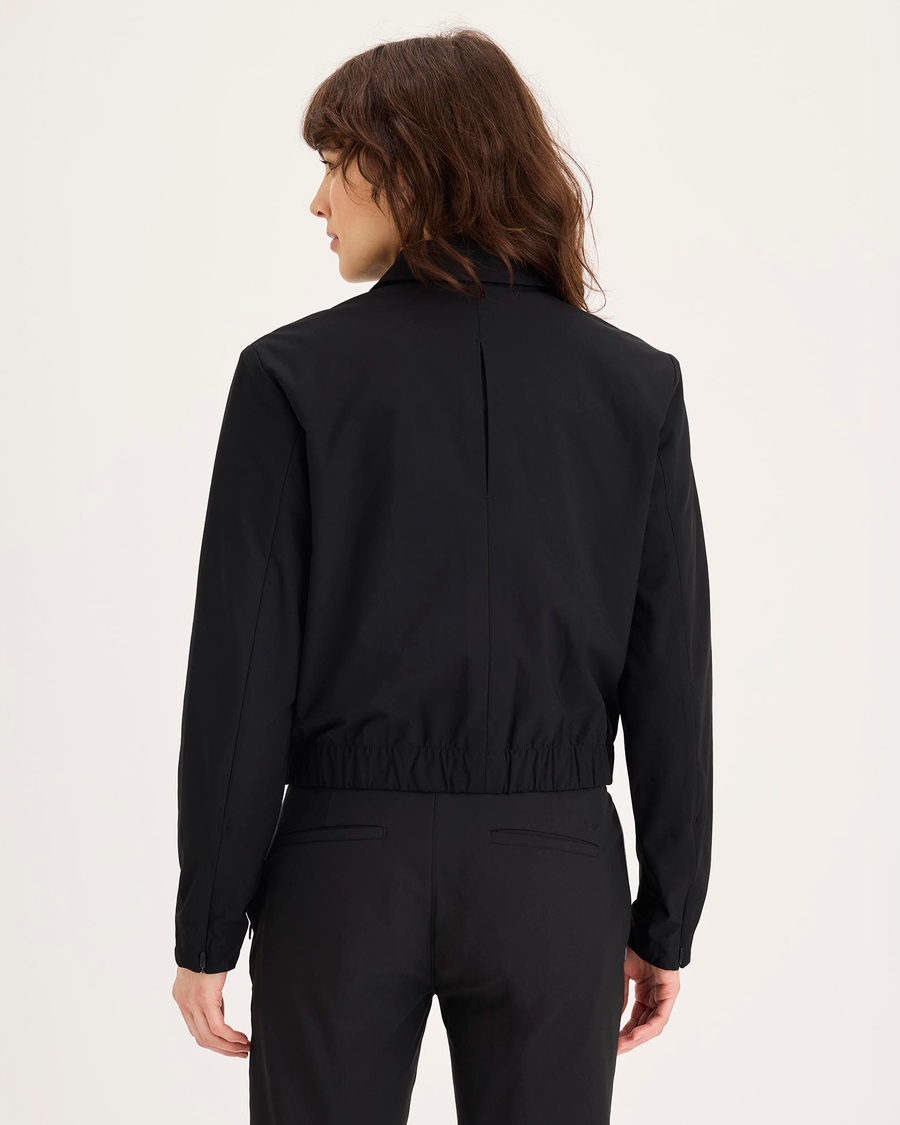 Back view of model wearing Beautiful Black Go Jacket, Regular Fit with Airweave.