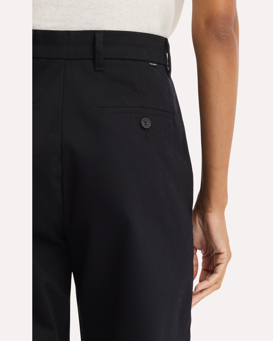 View of model wearing Beautiful Black Signature Iron Free Khakis, High Wide with Stain Defender®.