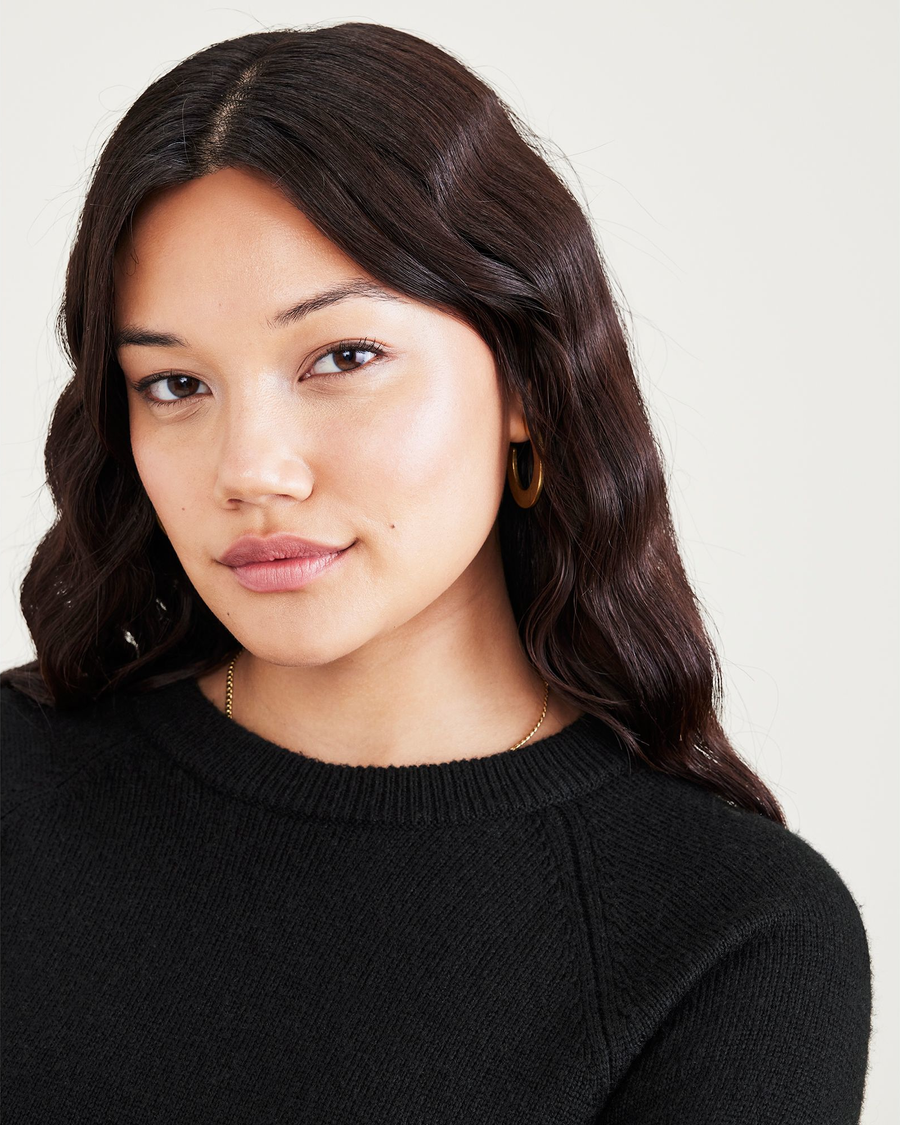 View of model wearing Beautiful Black Women's Classic Fit Crewneck Sweater.