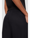 View of model wearing Beautiful Black Women's High Waisted Straight Fit Original Khaki Pants.