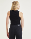 Back view of model wearing Beautiful Black Women's Slim Fit Knit Tank.