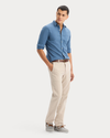 View of model wearing Bering Sea Icon Button Up Shirt, Slim Fit.