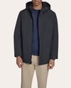 Front view of model wearing Black Go Rain Commuter Jacket.