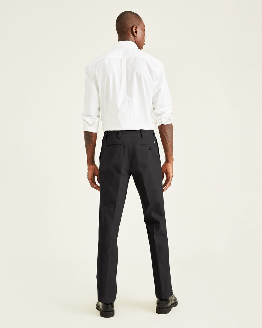 Back view of model wearing Black Men's Straight Fit Smart 360 Flex Workday Khaki Pants.