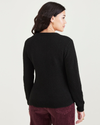 Back view of model wearing Black Women's Regular Fit V-Neck Sweater.