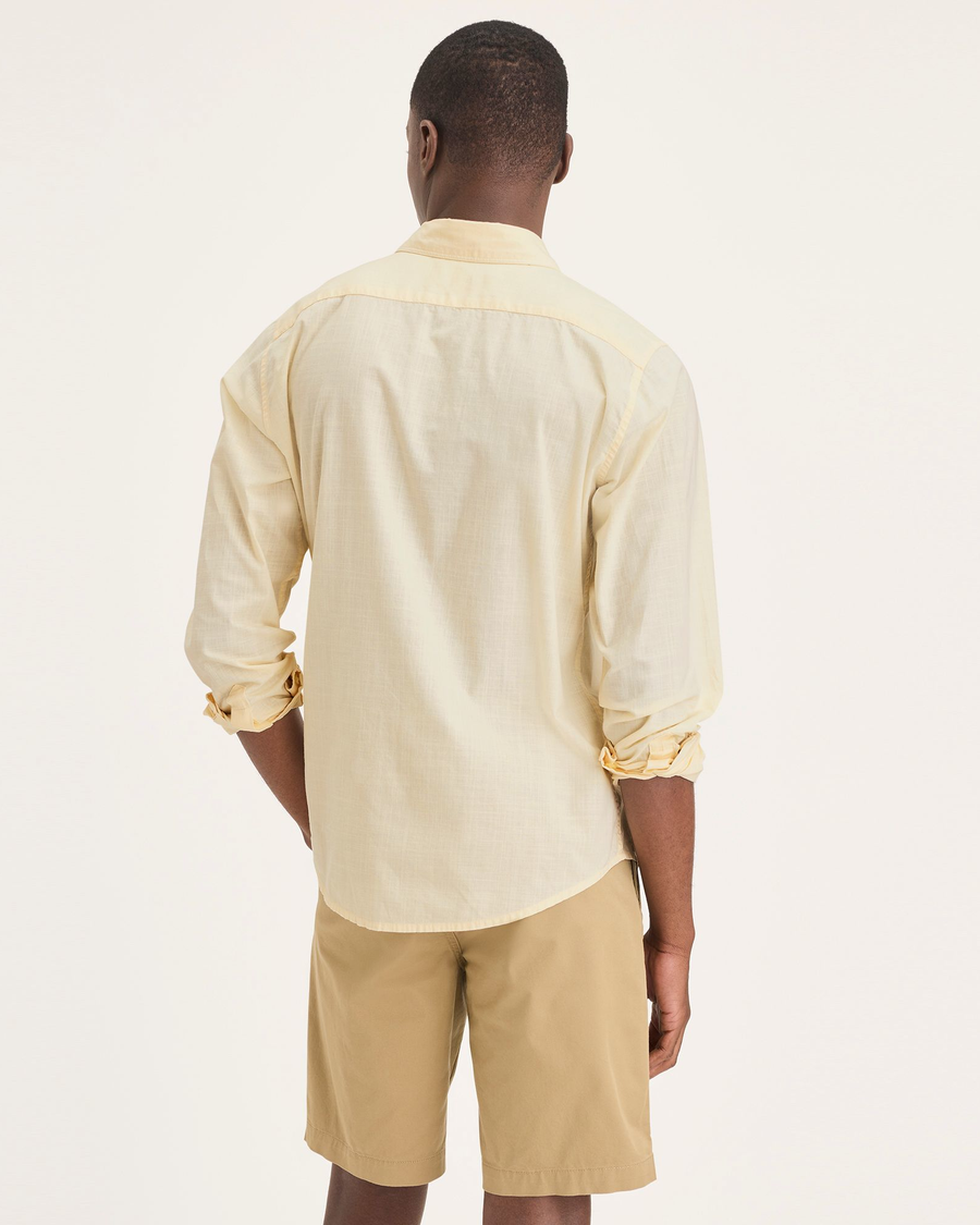 Back view of model wearing Buttercream Men's Slim Fit Casual Shirt.