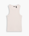 View of model wearing Calcite Rib Tank, Slim Fit.