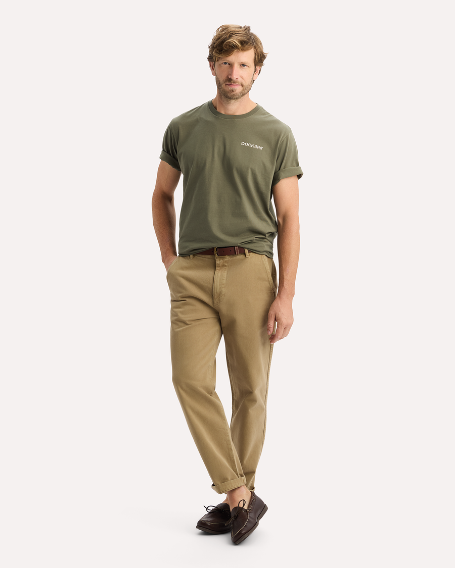 View of model wearing Camo Graphic Tee, Regular Fit.