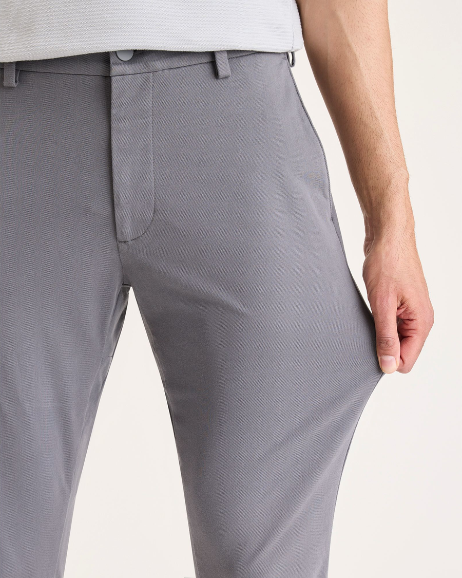 View of model wearing Car Park Grey Chino Go Activeflex, fit skinny.