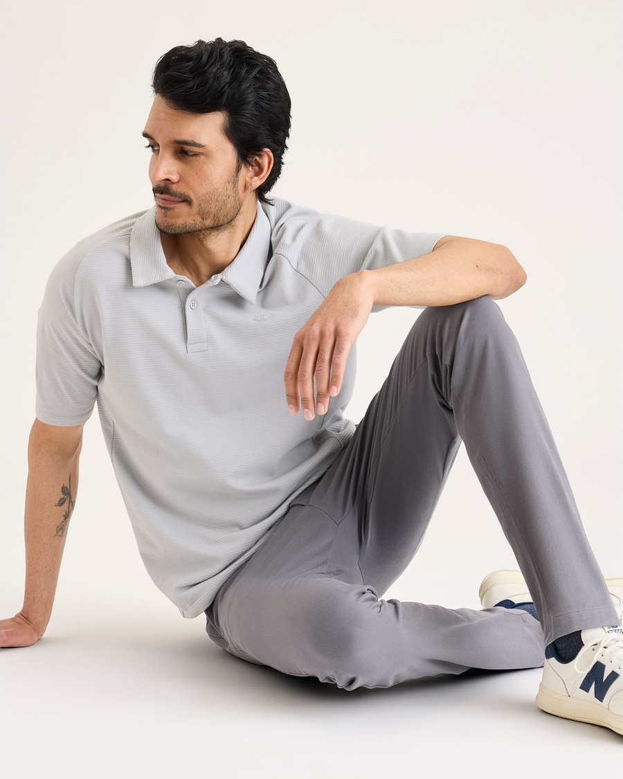 View of model wearing Car Park Grey Chino Go Activeflex, fit skinny.