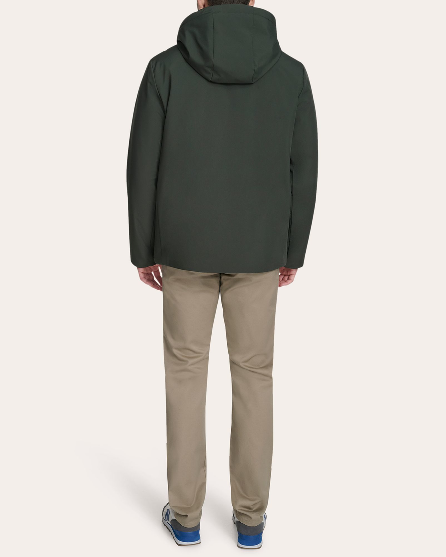 Back view of model wearing Chimera Modern Hoodie Jacket.