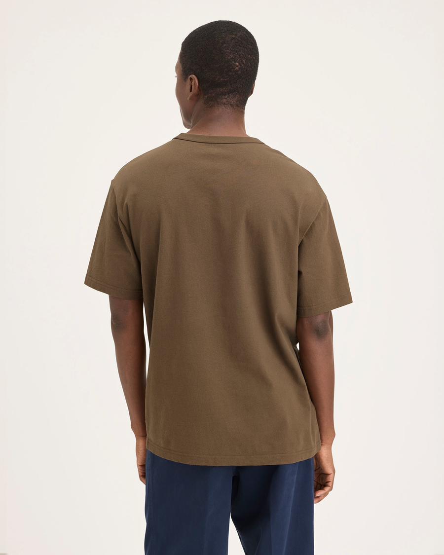 Back view of model wearing Coffee Liquer Men's Relaxed Fit Eighty-Six Crewneck Fit.