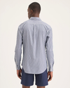 Back view of model wearing Crown Blue Men's Slim Fit Oxford Shirt.