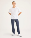 Front view of model wearing Crown Blue Men's Slim Fit Smart 360 Flex Ultimate Chino Pants.