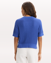 View of model wearing Deep Ultramarine Short Sleeve Cardigan, Regular Fit.