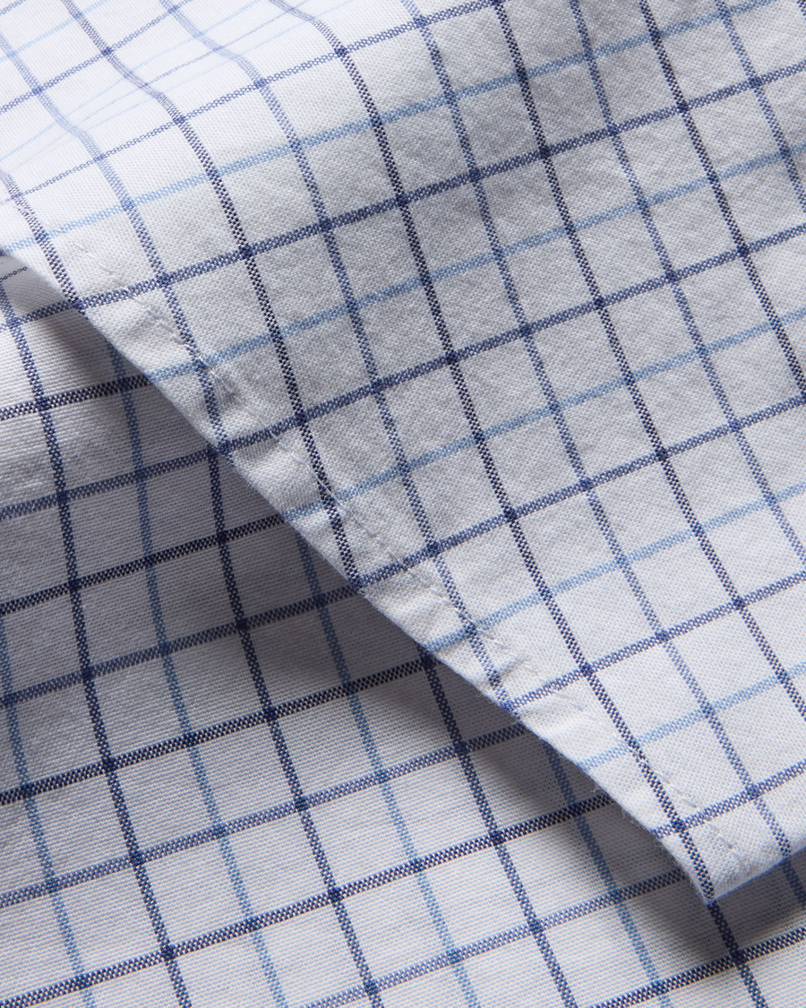 View of model wearing Delano Lucent White Bel Air Blue Oxford Shirt, Slim Fit.