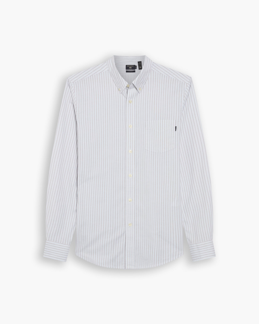 View of model wearing Devon Oxford Shirt, Slim Fit.