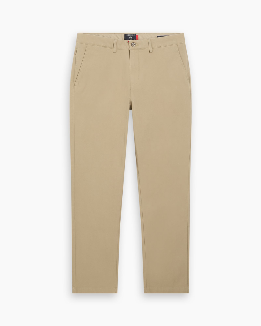 View of model wearing Dockers Khaki Crafted Khaki Pants, Slim Fit.