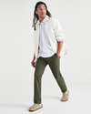 View of model wearing Dockers Olive Crafted Khaki Pants, Slim Fit.