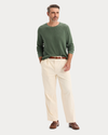 View of model wearing Duck Green Crewneck Sweater, Regular Fit.