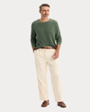 View of model wearing Duck Green Crewneck Sweater, Regular Fit.