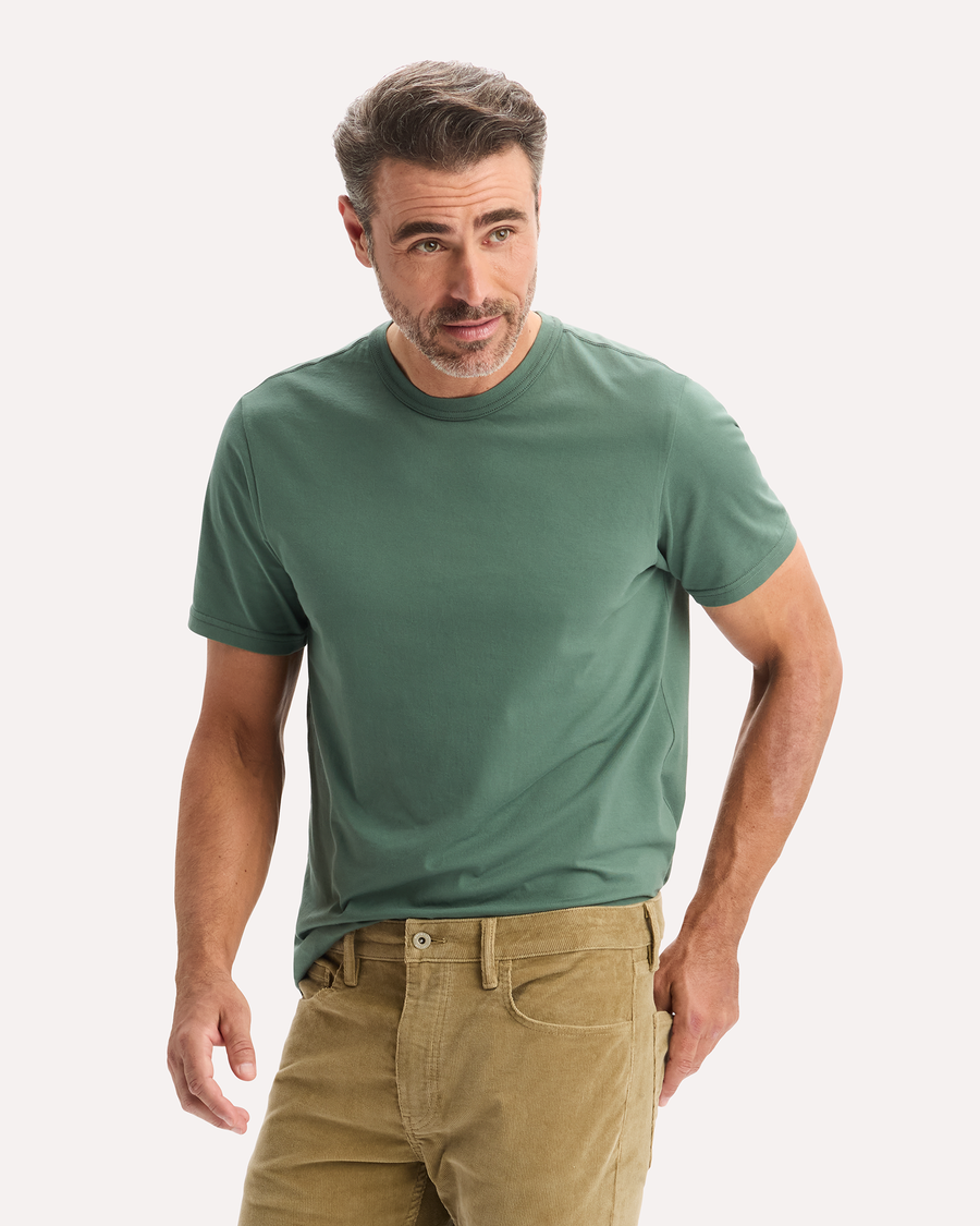View of model wearing Duck Green Original Tee, Slim Fit.