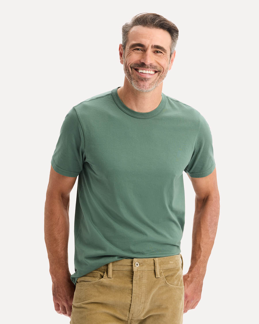 View of model wearing Duck Green Original Tee, Slim Fit.