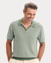 View of model wearing Duck Green Sweater Polo, Regular Fit.