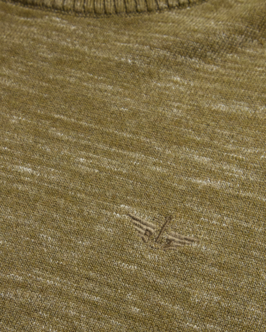 View of model wearing Fantasy Space Dye Dark Moss Crewneck Sweater,  Regular Fit.