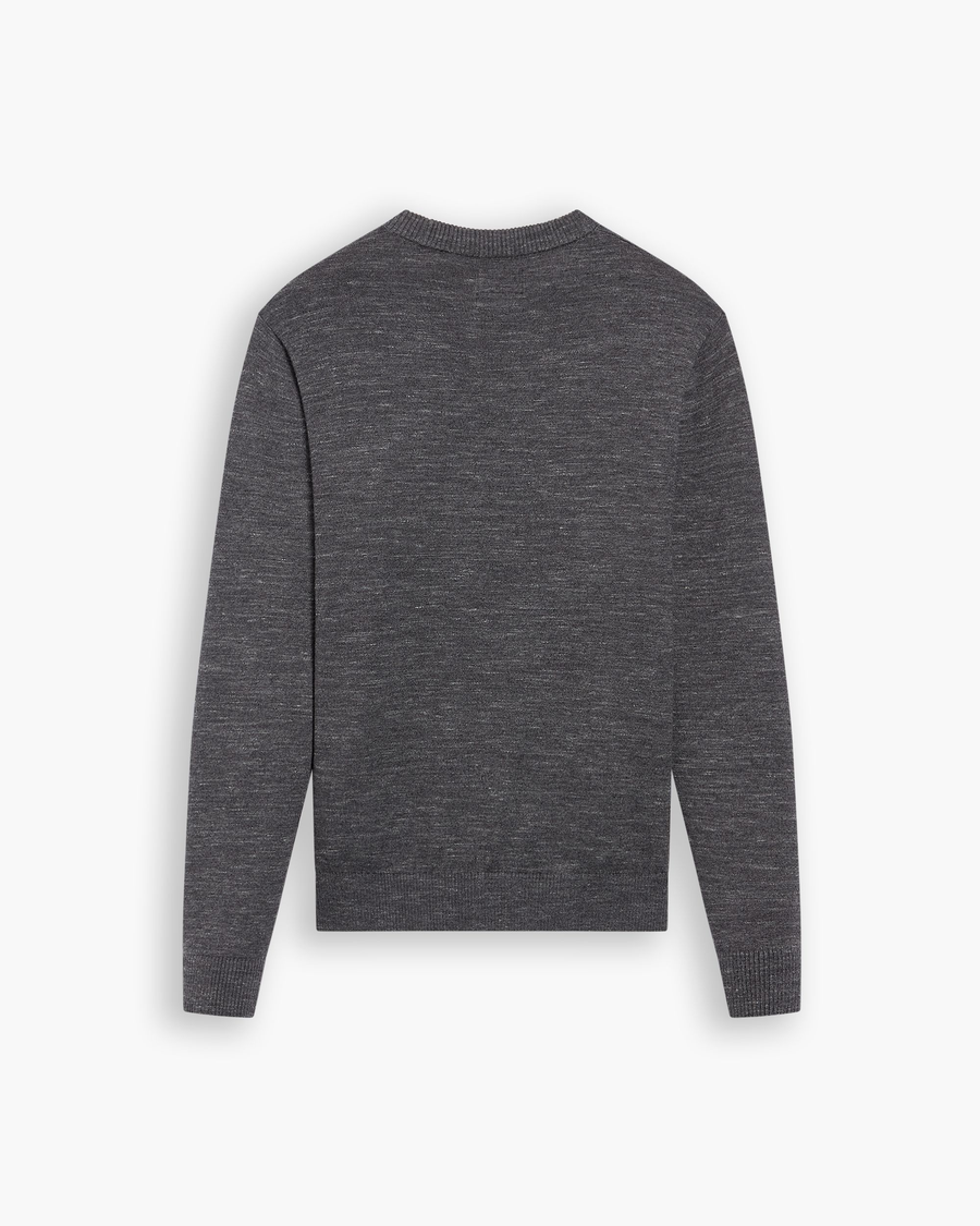 View of model wearing Fantasy Space Dye Thunderstorm Gray Crewneck Sweater,  Regular Fit.