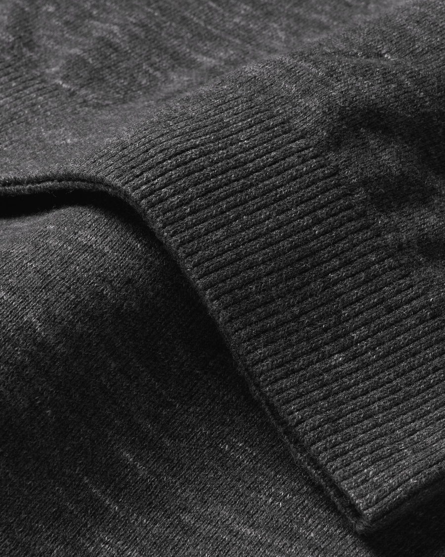 View of model wearing Fantasy Space Dye Thunderstorm Gray Crewneck Sweater,  Regular Fit.