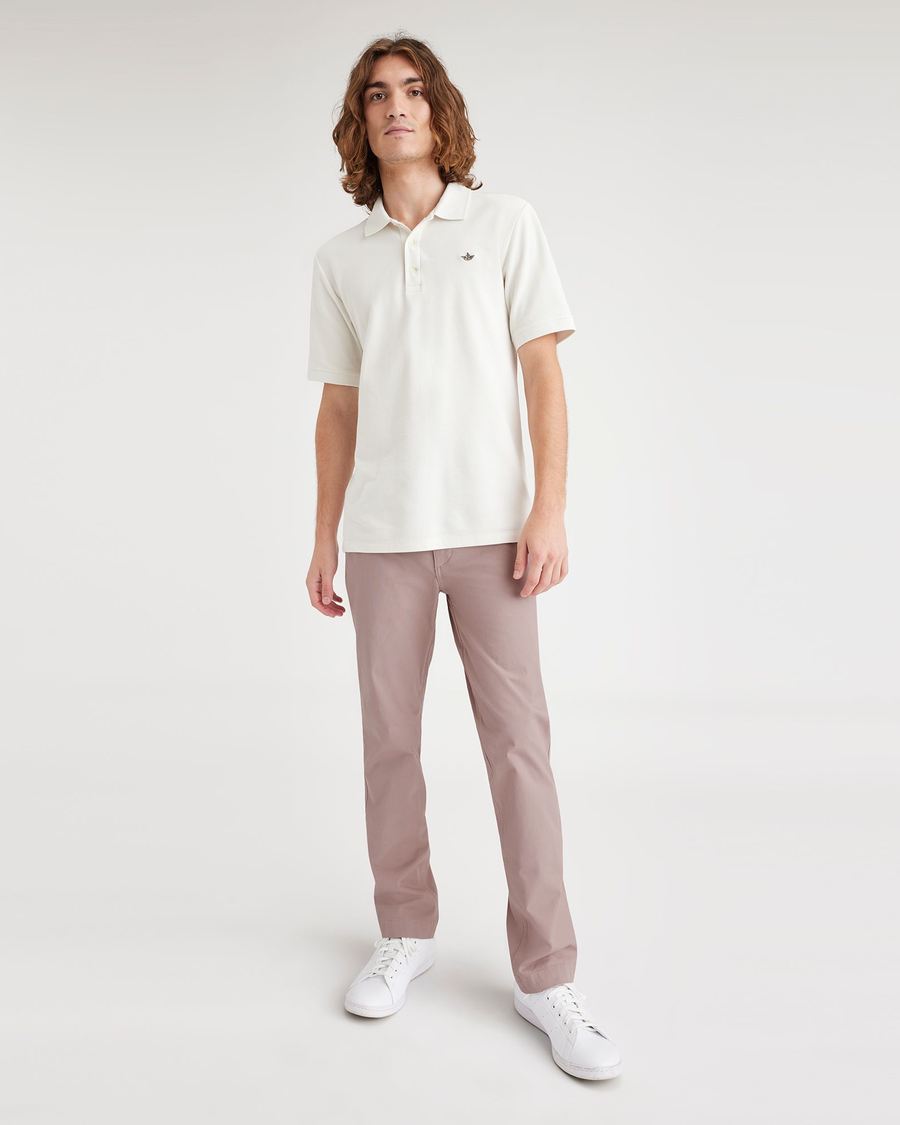 View of model wearing Fawn Alpha Chino Pants, Slim Fit.