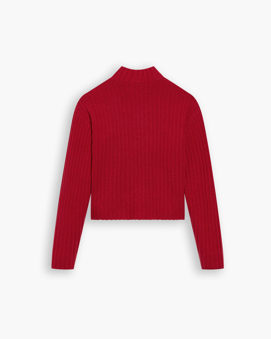 View of model wearing Fire Whirl Mockneck Sweater, Relaxed Fit.