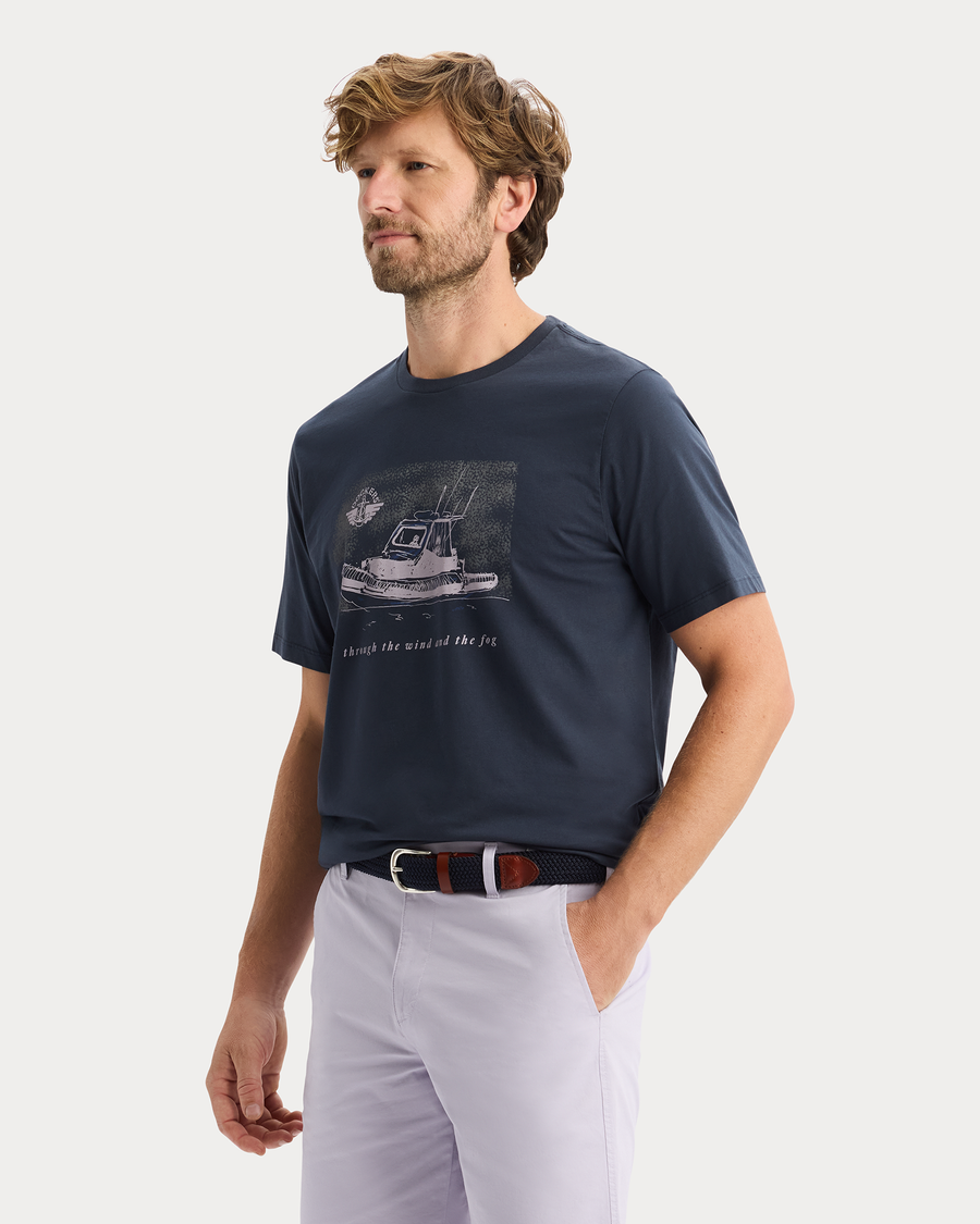 View of model wearing Fog India Graphic Tee, Regular Fit.