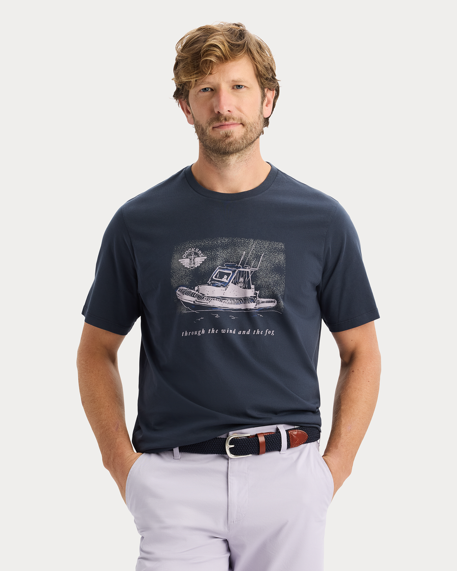 View of model wearing Fog India Graphic Tee, Regular Fit.