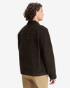 Back view of model wearing Forest Night Men's Collar Jacket.