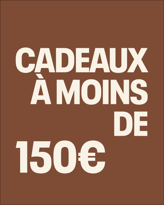 Text ' GIFTS UNDER 150€' on a brown background