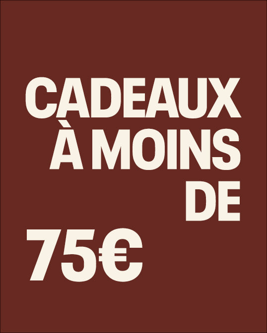 Text ' GIFTS UNDER 75€' on a red background