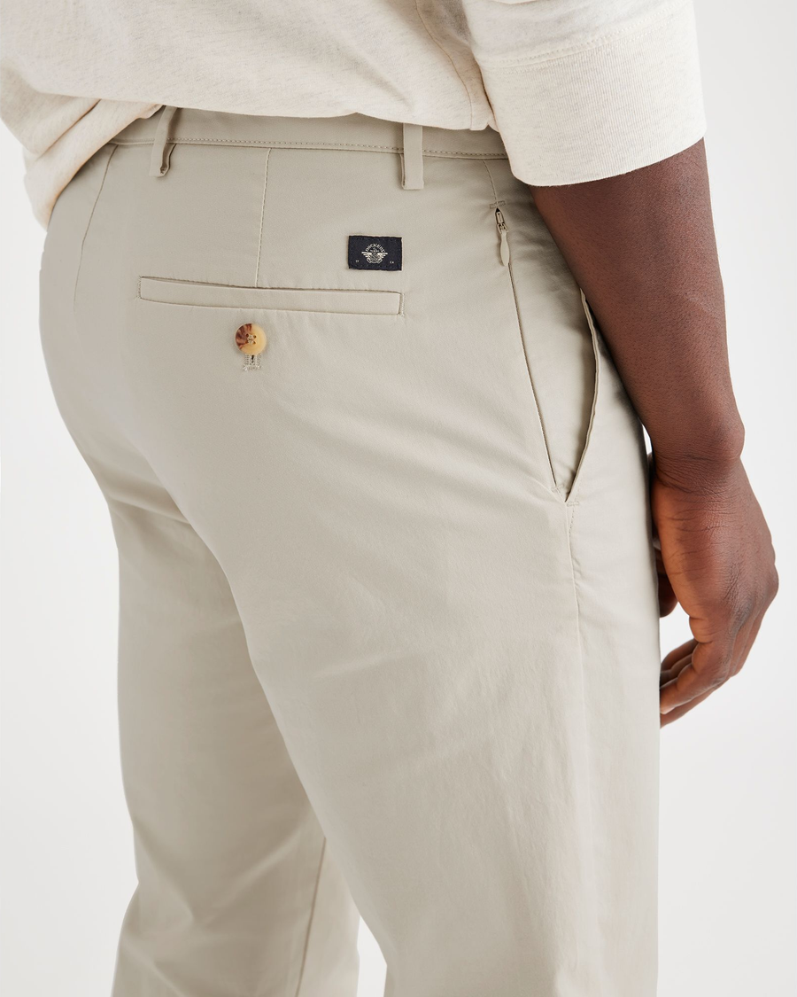 View of model wearing Grit Crafted Khaki Pants, Slim Fit.