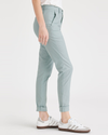 Side view of model wearing Harbor Gray Women's Slim Fit Weekend Chino Pants.
