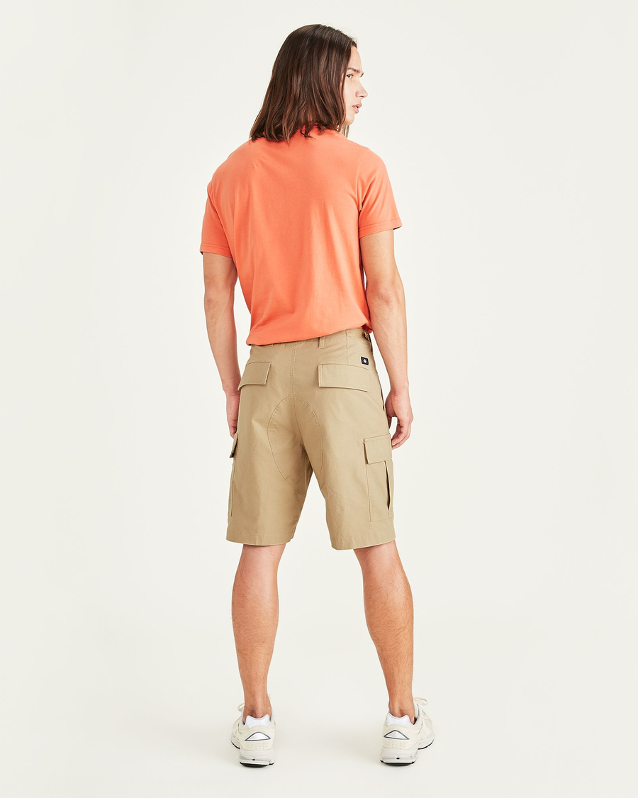 Back view of model wearing Harvest Gold Men's Straight Fit Supreme Flex Cargo Shorts.