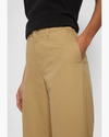 Side view of model wearing Harvest Gold Women's High Waisted Straight Fit Original Khaki Pants.