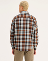 Back view of model wearing Hielo Caramel Café Men's Relaxed Fit Overshirt.