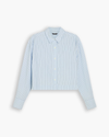 View of model wearing Ice Water Boxy Cropped Shirt, Relaxed Fit.