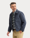 View of model wearing India Ink Mechanic's Jacket, Regular Fit.