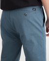 View of model wearing Indian Teal Crafted Khaki Pants, Slim Fit.