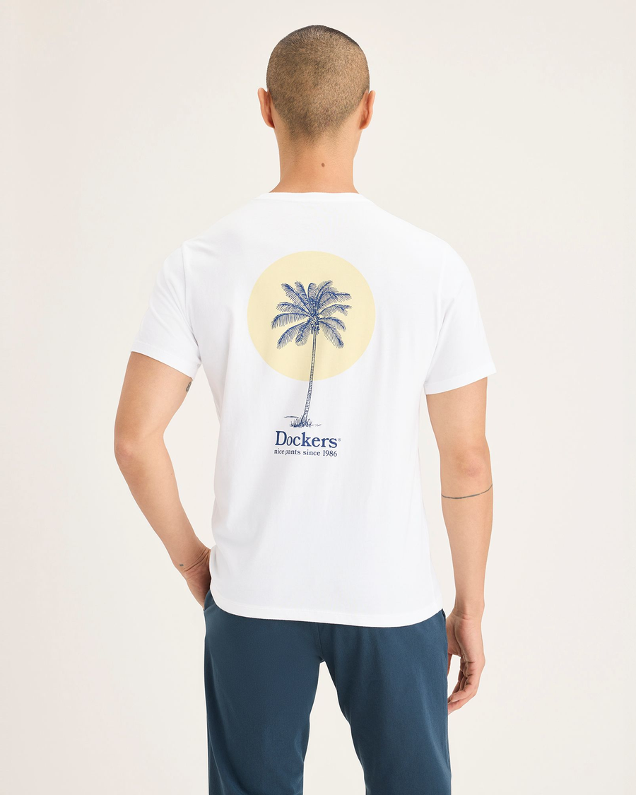 Back view of model wearing Island Lucent White Men's Slim Fit Pocket Tee.